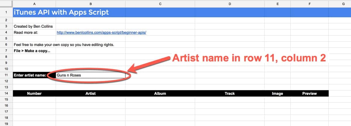 iTunes Google Sheet