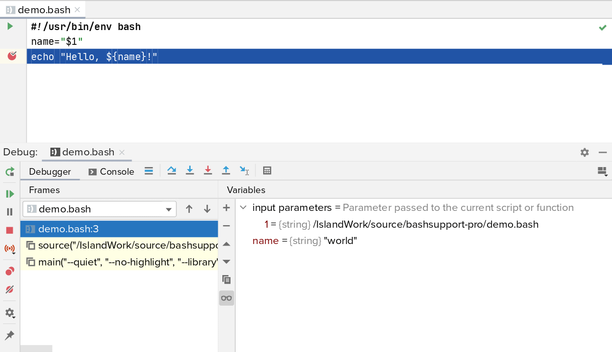 Debugging a Bash script in IntelliJ with BashSupport Pro