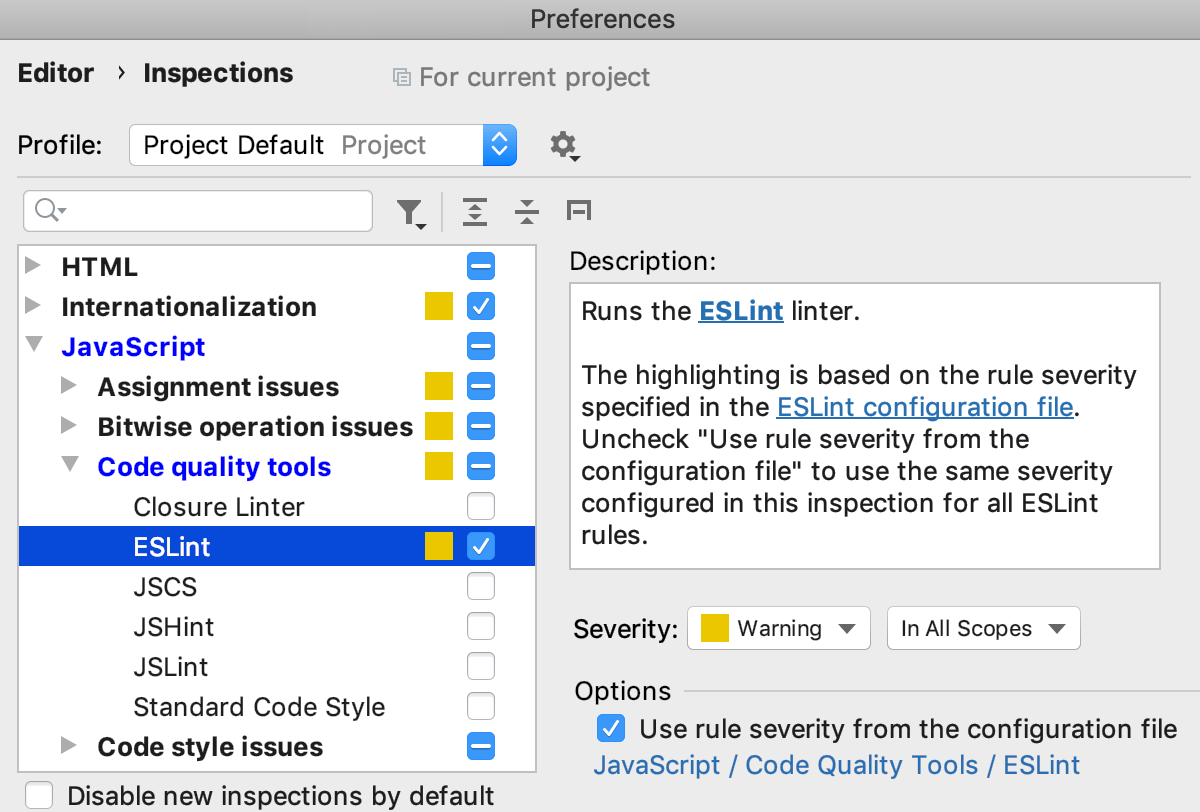 IntelliJ IDEA suggests importing the code style from ESLint