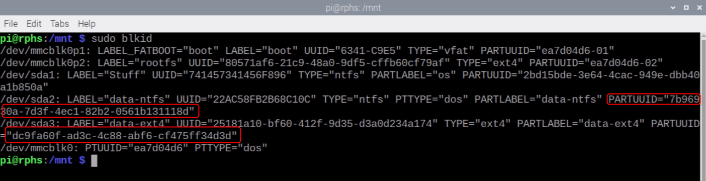 Take PARTUUID value of the partition