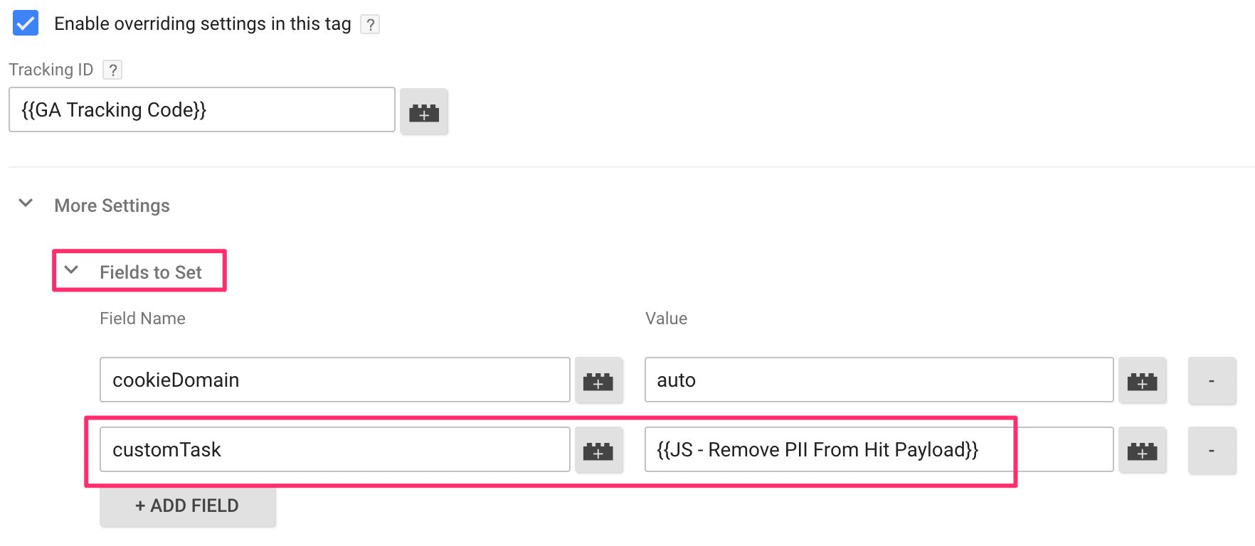 customtask Fields to set