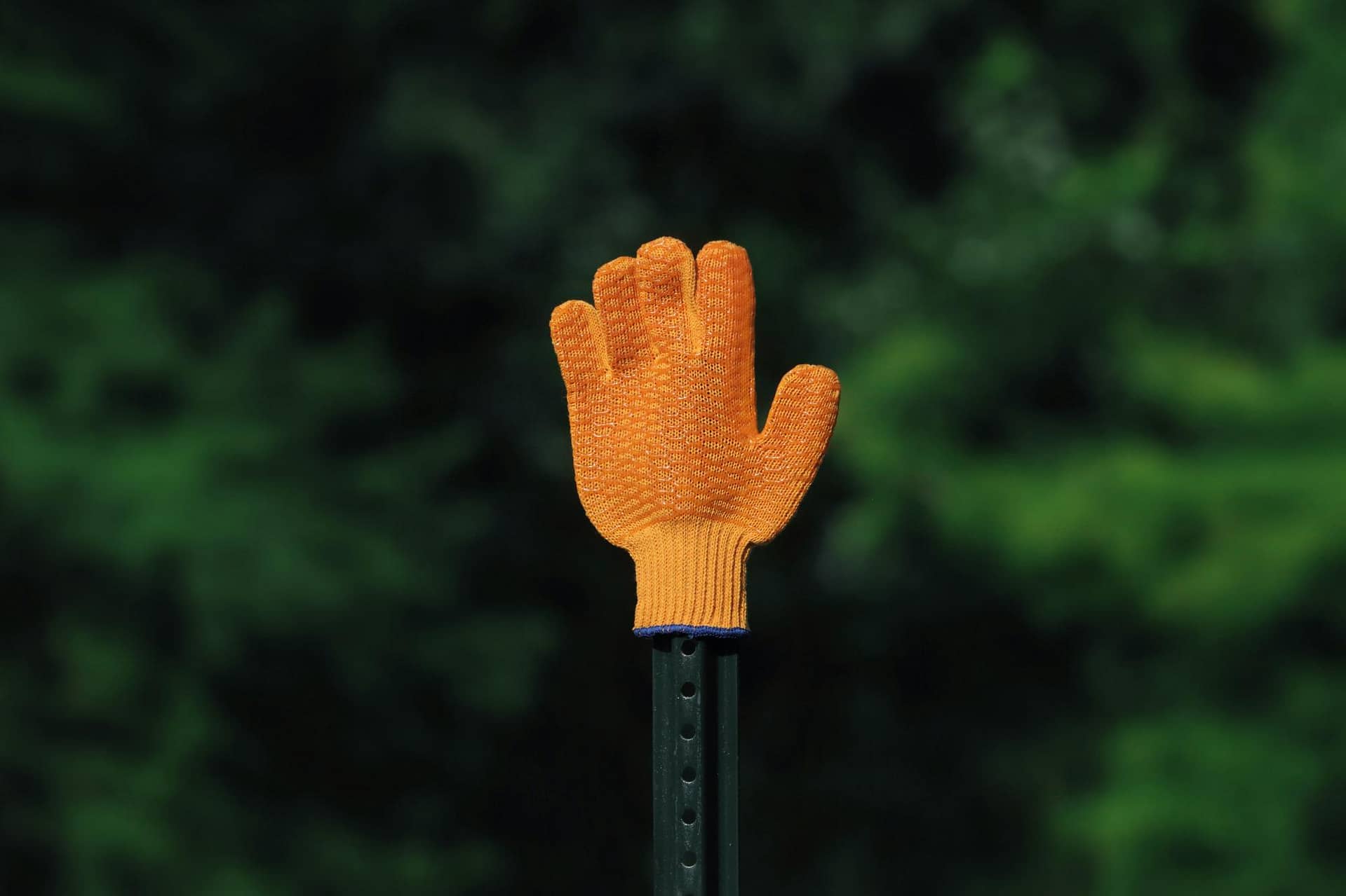 a glove on a stick