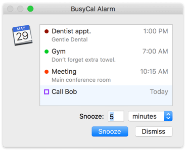 BusyCal Alarm Window
