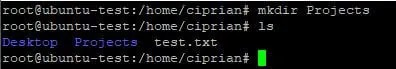 mkdir command creating the Projects folder - most used ssh commands