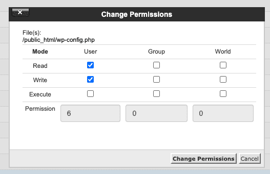 change permissions in file manager