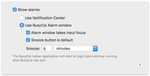 Enable BusyCal Alarm Window