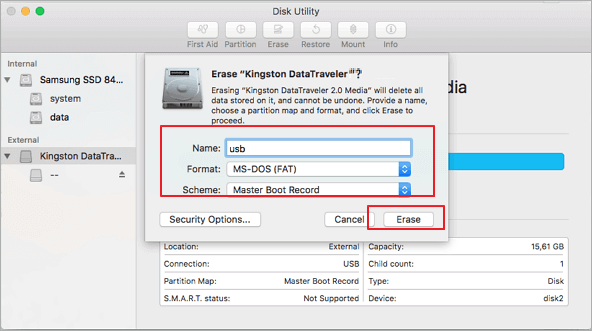 Format USB to FAT32 wtih Disk Utility.