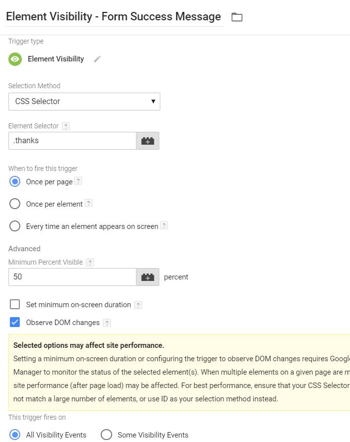 Element Visibility Trigger in form tracking