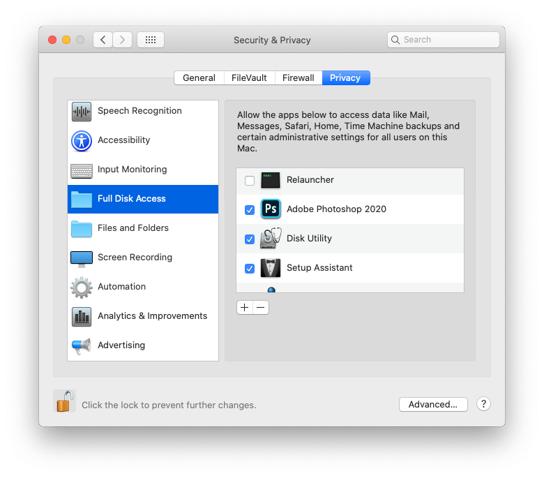 System Preference Security Tab