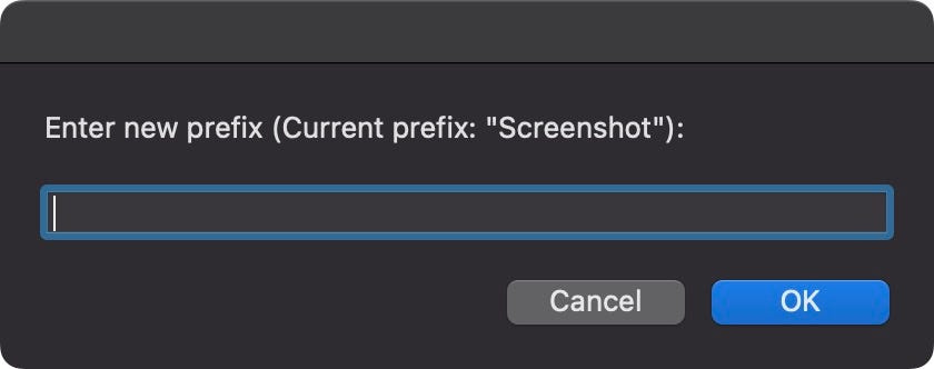 Prompt saying “Enter the new prefix (Current prefix: “Screenshot”): “