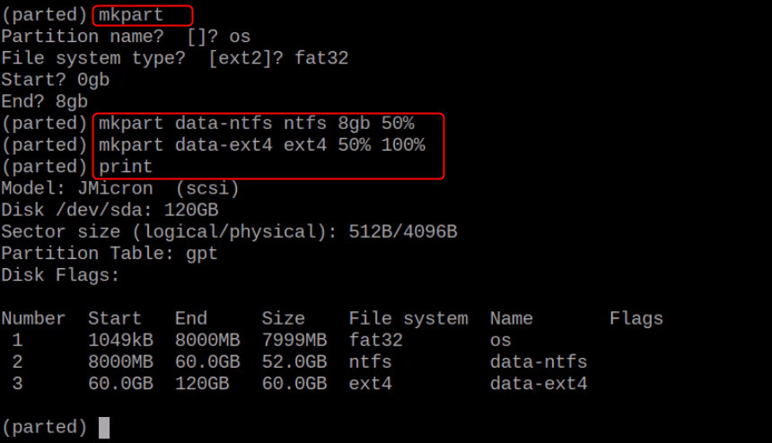 Create new partitions