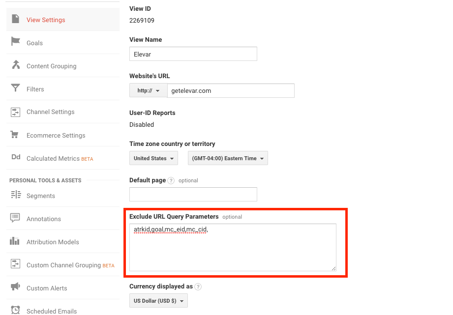 exclude url query parameter setting