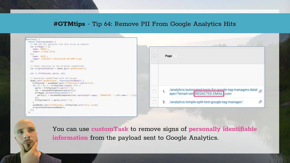 Use customTask to remove PII from Google Analytics hits